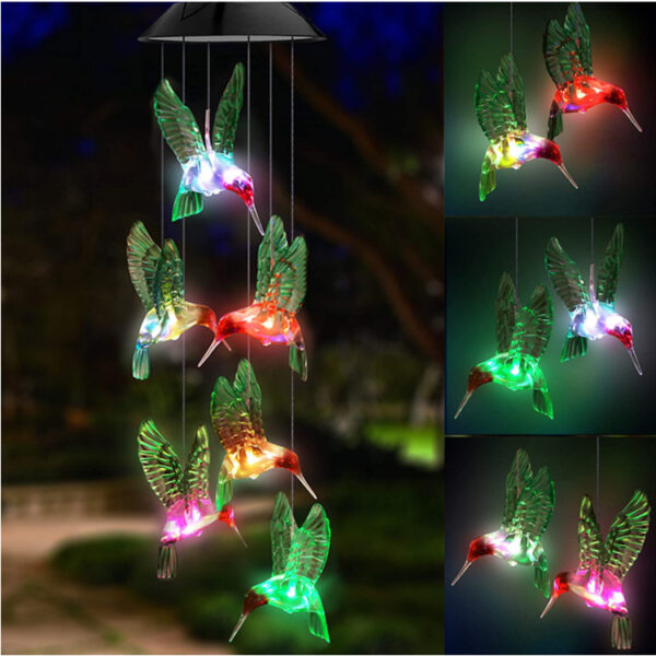 Outdoor Solar Wind Chime Lamp Hummingbird Butterfly Ball Wind Chime Garden Decoration - Image 2
